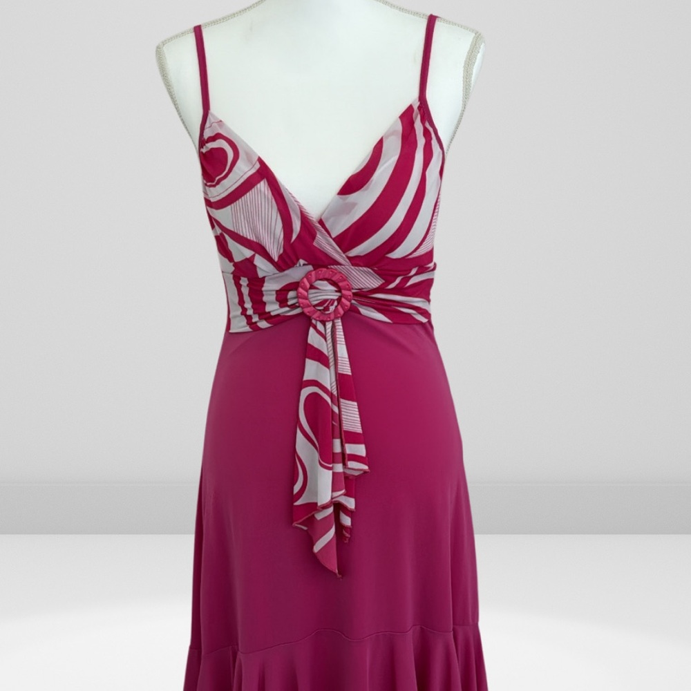 Hot Pink Spaghetti Strap Floral Retro Mini Dress